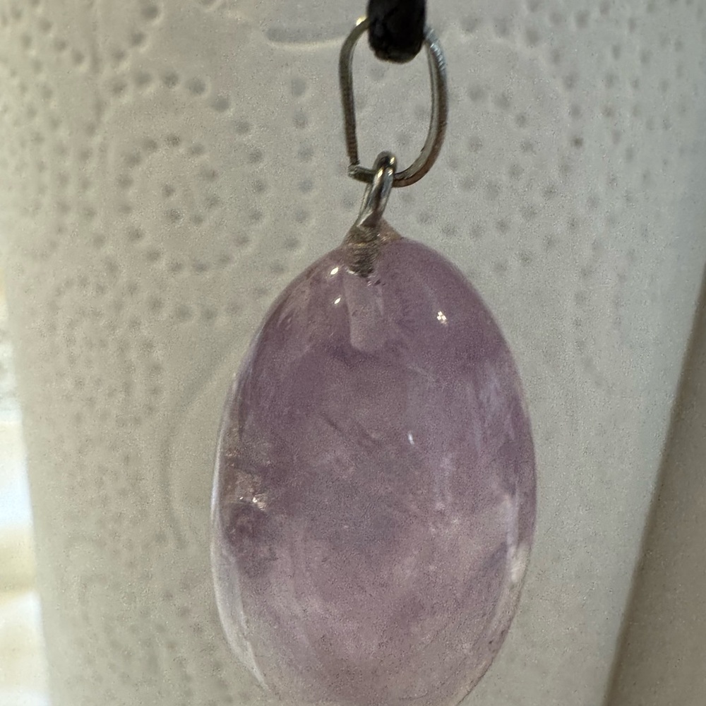 Amethyst gemstone Necklace light purple stone  1.75” pendant on 9” cord